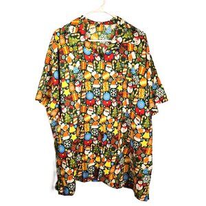 Christmas Mens 3X Button Up Shirt  Short-Sleeve Breast Pocket Silky Party Santa